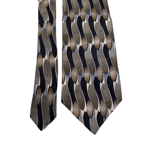 Galleria & Co Mens Vintage Geometric Patterned Silk Tie - Picture 1 of 2